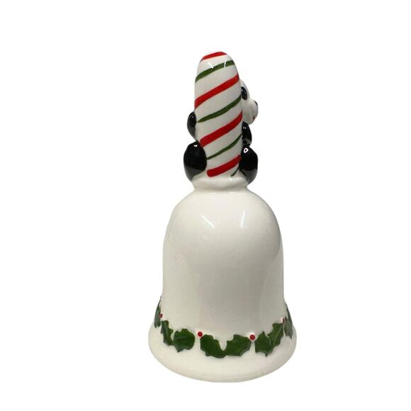 Vintage Lefton Christmas Bell with Panda Bear Candy Cane Striped Handle Holly - Picture 5 of 6